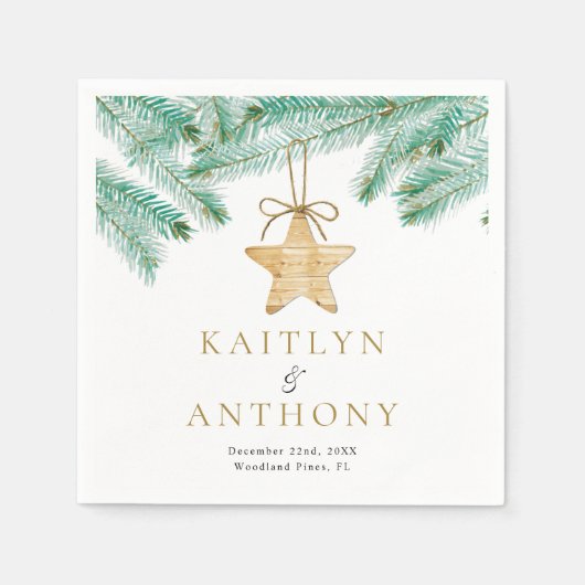 Serviette En Papier Aquarelle Pine Boughs Noël Mariage d'hiver (Devant)