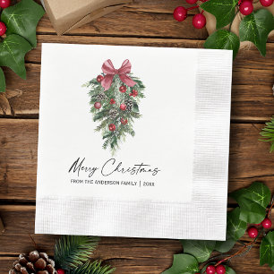 Serviette En Papier Aquarelle Pine Calligraphie Encre Cocktail de Noël