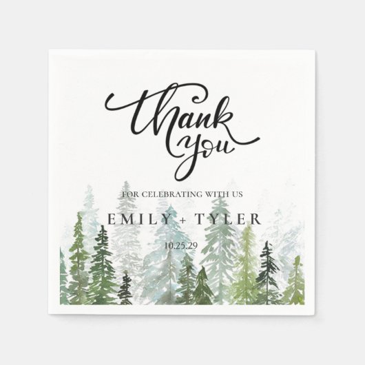 Serviette En Papier Aquarelle Pine Woods Forest Mariage personnalisé (Devant)