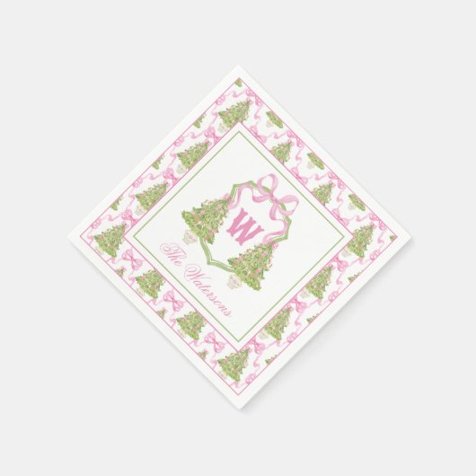 Serviette En Papier Aquarelle Pink Nutcracker Monogram Crest (Coin)