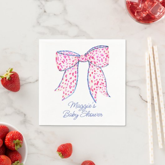 Serviette En Papier Aquarelle Pink Poka Dot Bow (En situation)