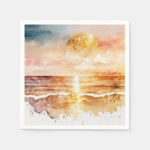 Serviette En Papier Aquarelle Plage Design 1