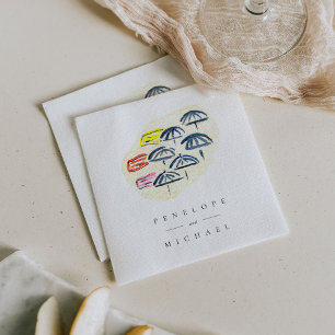 Serviette En Papier Aquarelle Plage Parapluies Mariage Napkins