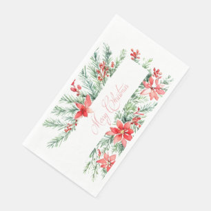 Serviette En Papier Aquarelle poinsettia et verdure Noël