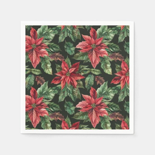 Serviette En Papier Aquarelle Poinsettia fleur Noël (Devant)