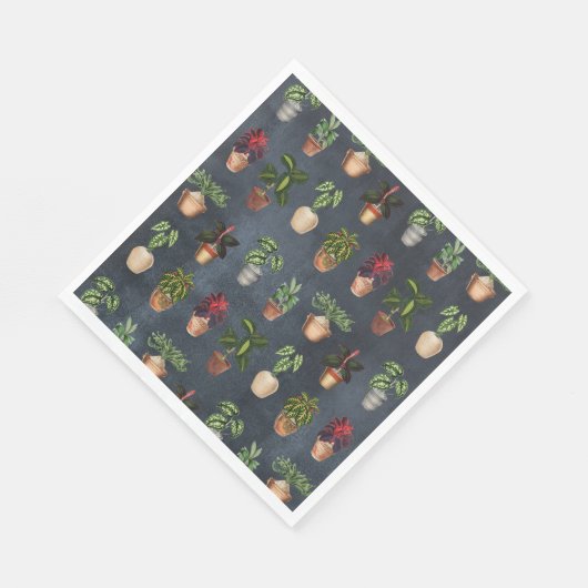 Serviette En Papier Aquarelle Pointe Plante Terracotta Pots Rustique (Coin)