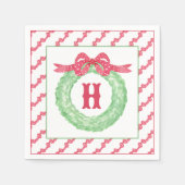 Serviette En Papier Aquarelle Polka Rouge Pot Bow Monogramme Wreath (Devant)