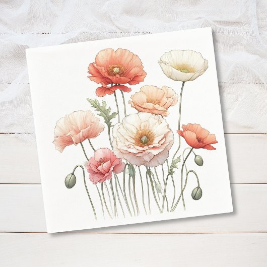 Serviette En Papier Aquarelle Poppies Orange Poppy Flower Cocktail