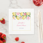 Serviette En Papier Aquarelle Positano Citrons Fleurs roses Bleu Blanc (En situation)