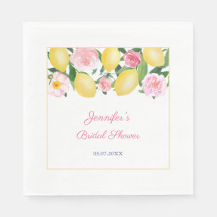 Serviette En Papier Aquarelle Positano Citrons Fleurs roses Bleu Blanc