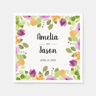 Serviette En Papier Aquarelle pourpre fleurit Mariage floral