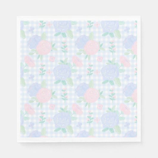 Serviette En Papier Aquarelle Preppy Floral En vichy Anniversaire (Devant)