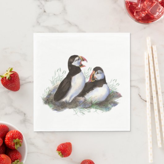 Serviette En Papier Aquarelle Puffin Océan Oiseau Famille Faune (En situation)