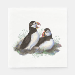 Serviette En Papier Aquarelle Puffin Océan Oiseau Famille Faune