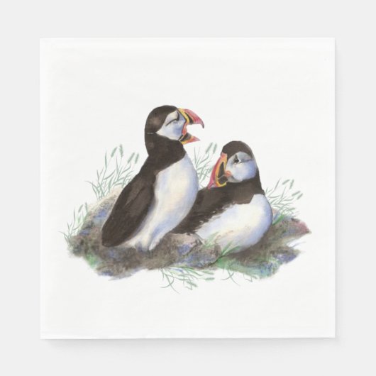 Serviette En Papier Aquarelle Puffin Océan Oiseau Famille Faune (Devant)