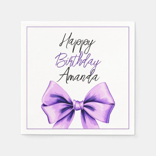 Serviette En Papier Aquarelle Purple Bow Sweet 16 Anniversaire (Devant)
