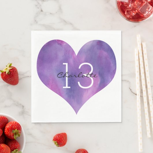 Serviette En Papier Aquarelle Purple Heart 13e anniversaire (En situation)