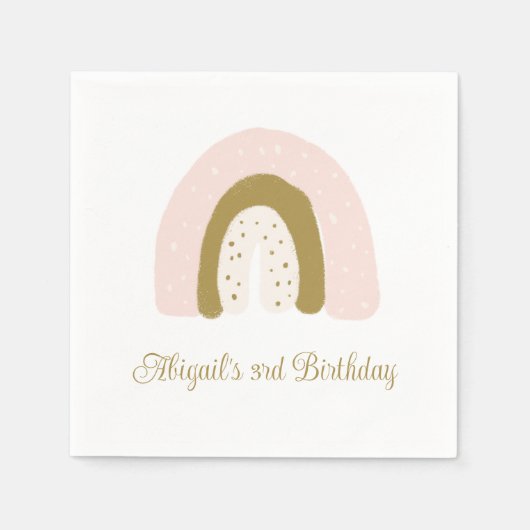 Serviette En Papier Aquarelle Rainbow Pink Pastel Anniversaire (Devant)