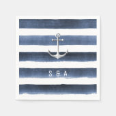 Serviette En Papier Aquarelle rayures marine avec ancre mariage plage (Devant)