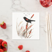 Serviette En Papier Aquarelle Red Wing Blackbird Oiseau Art de la natu (En situation)