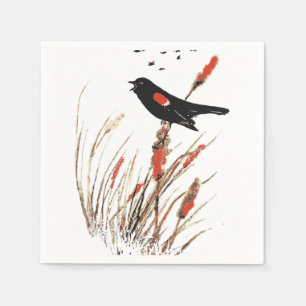 Serviette En Papier Aquarelle Red Wing Blackbird Oiseau Art de la natu