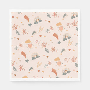 Serviette En Papier Aquarelle Retro Boho Arc-en-ciel neutre