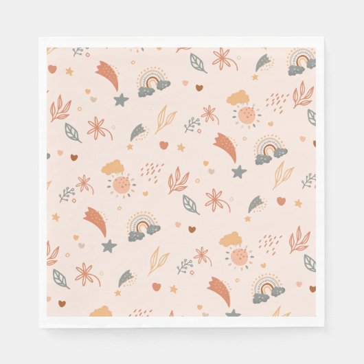 Serviette En Papier Aquarelle Retro Boho Arc-en-ciel neutre (Devant)