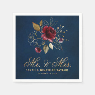 Serviette En Papier Aquarelle romantique Bourgogne Rouge Marine Floral