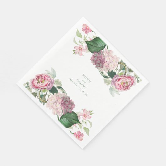Serviette En Papier Aquarelle romantique Fleurs roses Mariage de jardi (Coin)