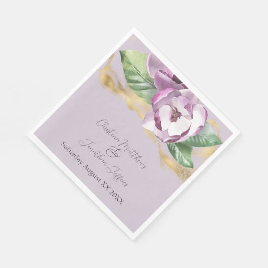 Serviette En Papier Aquarelle romantique Magnolia sur violet (Coin)