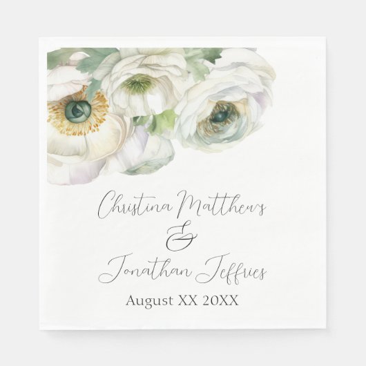 Serviette En Papier Aquarelle romantique Ranunculus blanc (Devant)