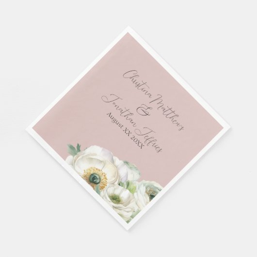 Serviette En Papier Aquarelle romantique Ranunculus blanc sur rose pâl (Coin)