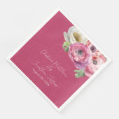 Serviette En Papier Aquarelle romantique Ranunculus rose sur Blush (Coin)