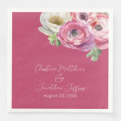 Serviette En Papier Aquarelle romantique Ranunculus rose sur Blush (Devant)