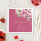 Serviette En Papier Aquarelle romantique Ranunculus rose sur Blush (En situation)