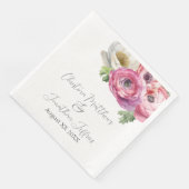 Serviette En Papier Aquarelle romantique Renoncules roses et blanches (Coin)