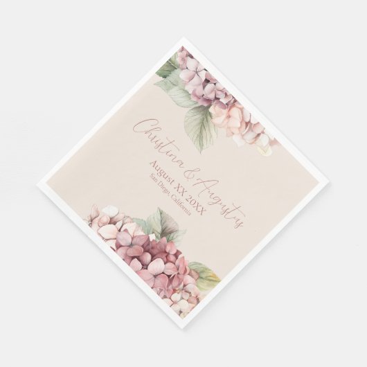 Serviette En Papier Aquarelle romantique rose et bleu Hydrangea Fleurs (Coin)