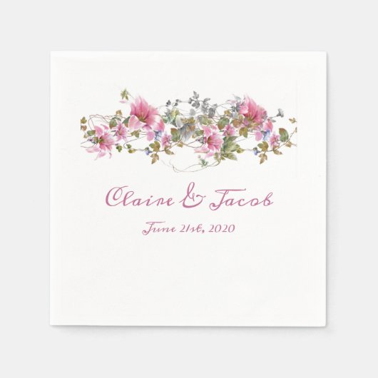Serviette En Papier Aquarelle romantique rose florale (Devant)
