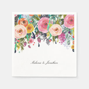 Serviette En Papier Aquarelle romantique Rose Jardin Floral