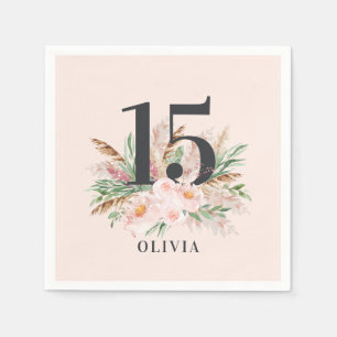 Serviette En Papier Aquarelle rose âge floral élégant anniversaire