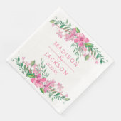 Serviette En Papier Aquarelle rose Amour Blossoms Mariage Monogramme (Coin)