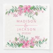 Serviette En Papier Aquarelle rose Amour Blossoms Mariage Monogramme (Devant)