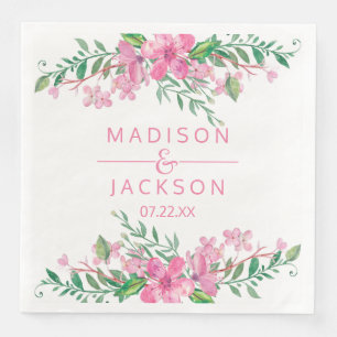 Serviette En Papier Aquarelle rose Amour Blossoms Mariage Monogramme