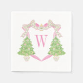 Serviette En Papier Aquarelle rose Arbre de Noël Monogramme Crest (Devant)