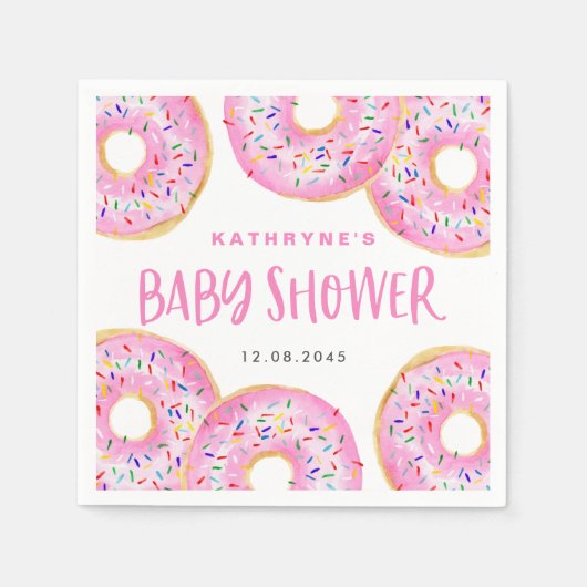 Serviette En Papier Aquarelle rose arroser Baby shower de beignes (Devant)