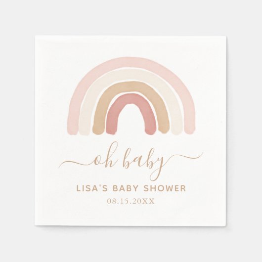 Serviette En Papier Aquarelle rose Baby shower arc-en-ciel (Devant)