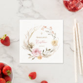 Serviette En Papier aquarelle rose beige fleurs Baptême (En situation)