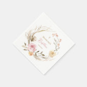 Serviette En Papier aquarelle rose beige fleurs Baptême (Coin)