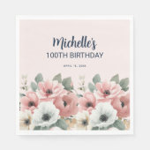 Serviette En Papier Aquarelle rose blanc Floral 100e anniversaire (Devant)