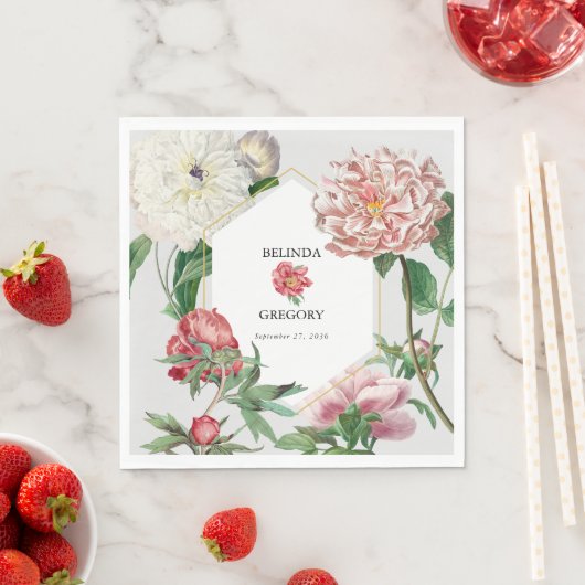 Serviette En Papier Aquarelle rose blanc pivoines Mariage (En situation)